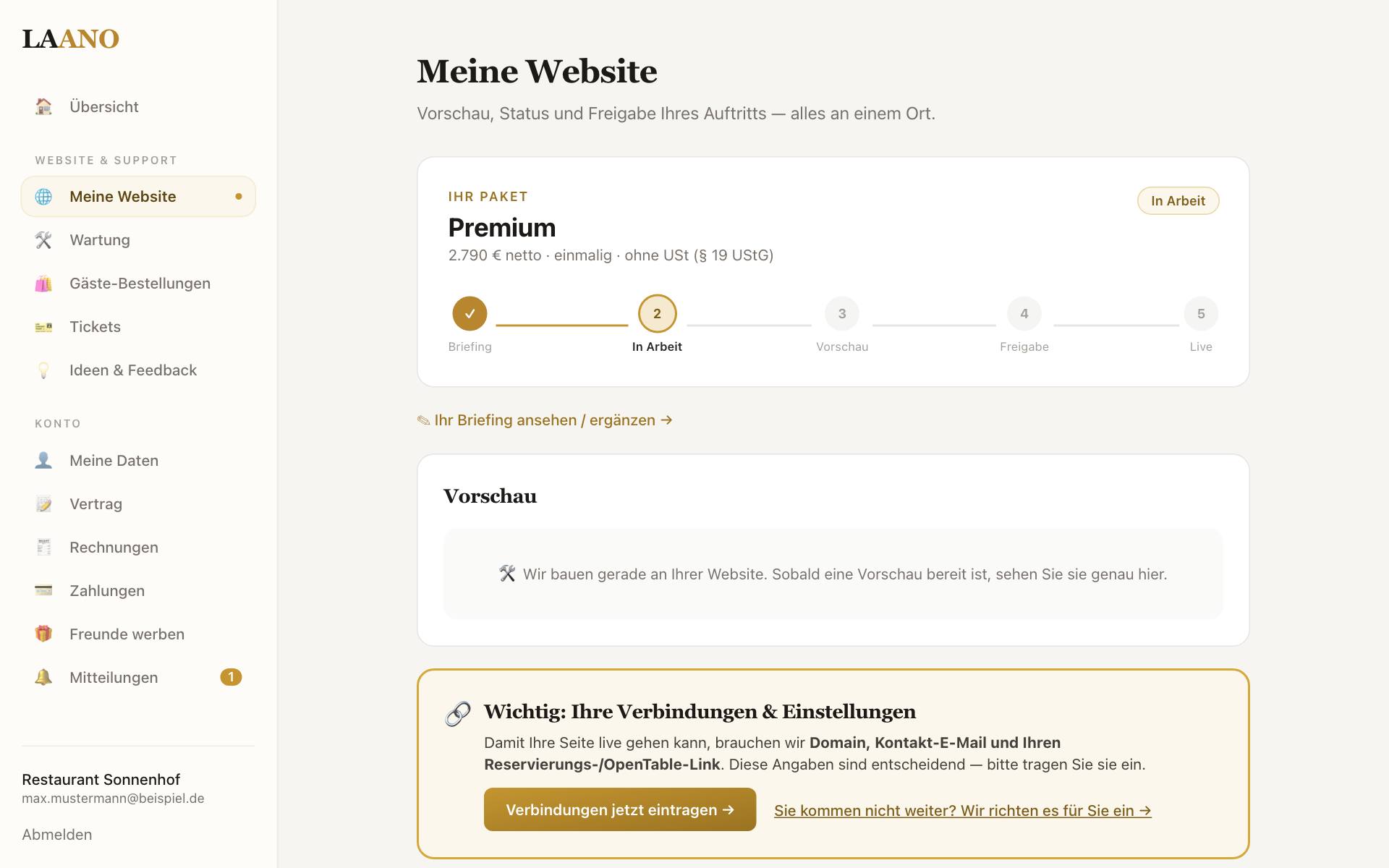 Vorschau & Status in Ihrem Portal
